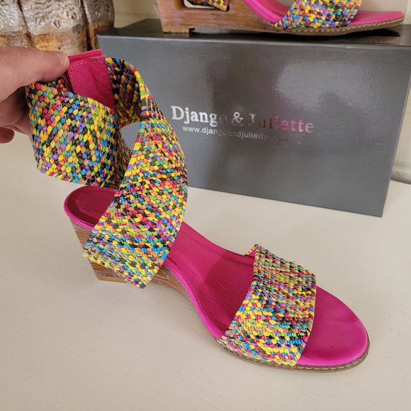 Django & Juliette Multi-Coloured Stacked Heel Sandals EU 40/US 9.5 - Picture 5 of 14
